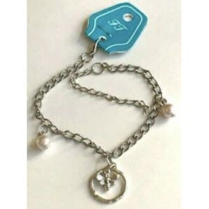 Silver Pearl Bee Anklet Bracelet 8-11" Bumble Bea